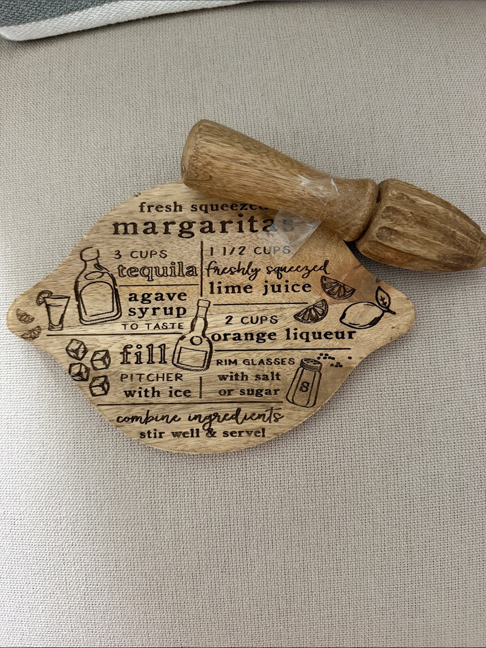 Mud Pie Natural Wood Margarita Muddler with Printed Recipe